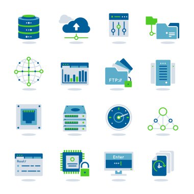 Datacenter düz Icon Set