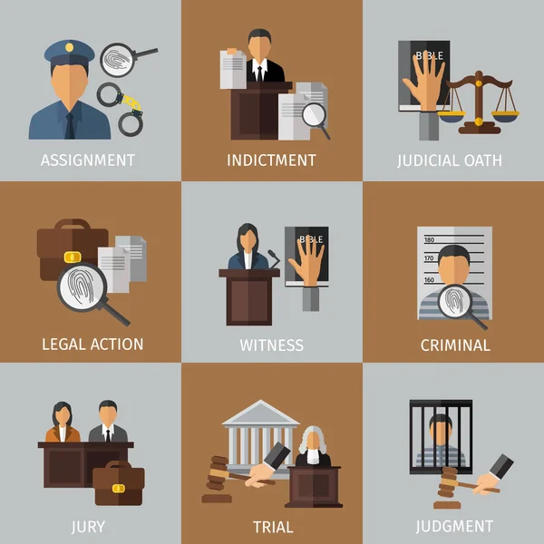 Judicial System Colored Icon Set — Stock Vector