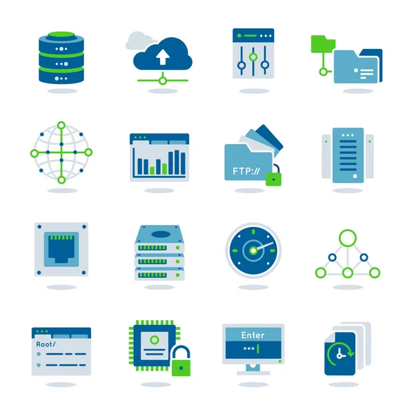 Datacenter lapos Icon Set — Stock Vector