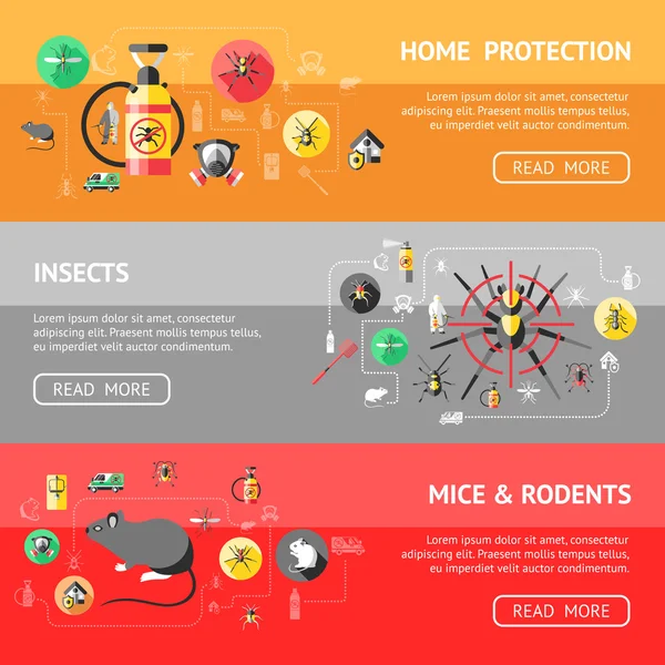 Pest Control horizontale Banners Set — Stockvector