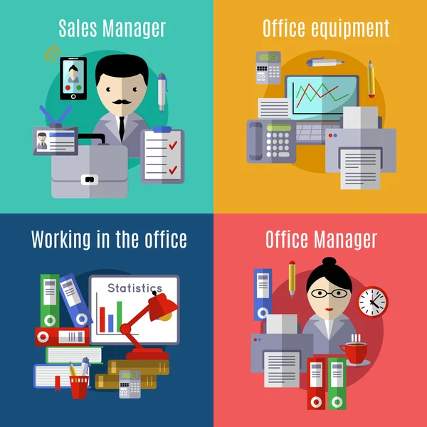 Oficina icono plano conjunto — Archivo Imágenes Vectoriales