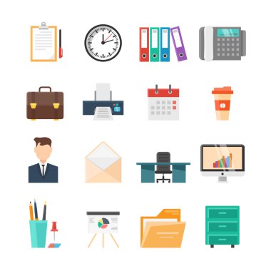 Office düz Icon set