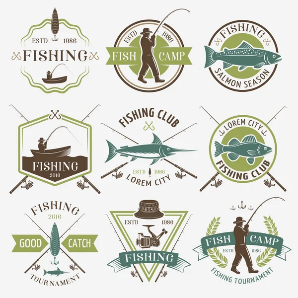 Fishing Clubs Colorful Emblems — Stock Vector