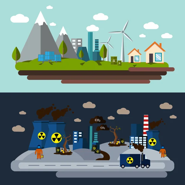 Conjunto de pancartas de contaminación ambiental — Vector de stock