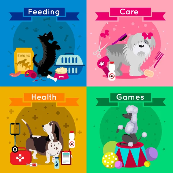 Juego de iconos plano de raza de perros — Vector de stock