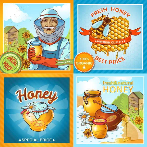 Set Of Honey Compositions — Stock Vector