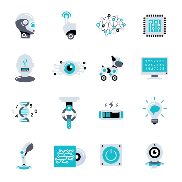 Ensemble d'icônes plates intelligence artificielle — Image vectorielle