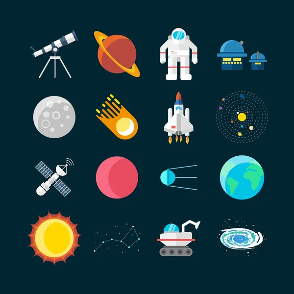 Universo Espacial Conjunto de ícones coloridos —  Vetores de Stock