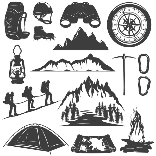 Set di icone decorative per arrampicata in montagna — Vettoriale Stock