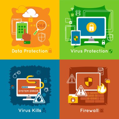 Veri koruma düz Icon set