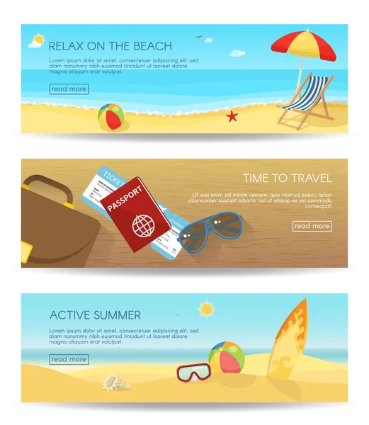 Platt sommar banner set — Stock vektor