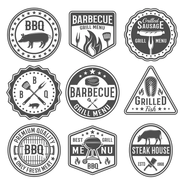 Barbecue zwart witte Emblemen — Stockvector