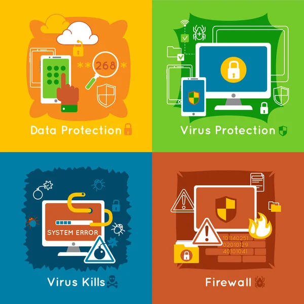 Conjunto de ícones planos de proteção de dados —  Vetores de Stock