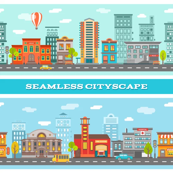 Edificios de la ciudad Banners horizontales — Vector de stock