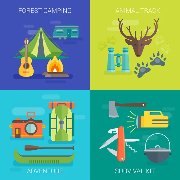 Turismo Camping Piso Composiciones — Vector de stock