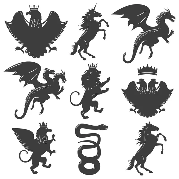 Heraldic Animals Decorative Graphic Icons Set — Stock Vector