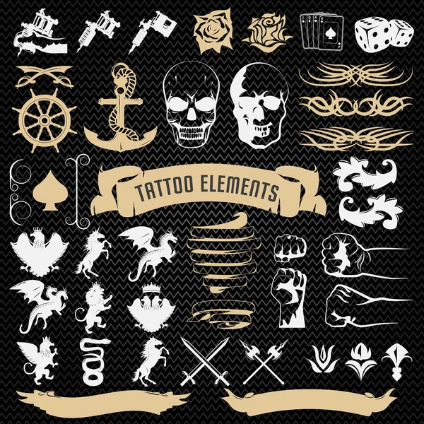 Tatuaggio elementi decorativi icone Set — Vettoriale Stock