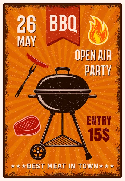 BBQ Open Air Party Vintage Poster — Stockvektor