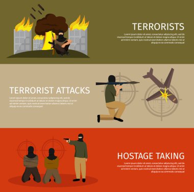 Üç terörizm düz afiş kümesi