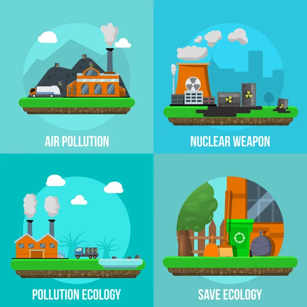 Ensemble d'icônes colorées de pollution environnementale — Image vectorielle