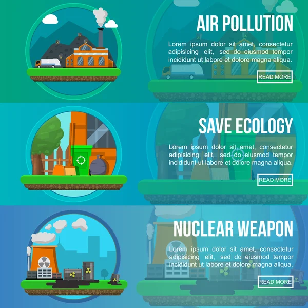 Conjunto de banners coloridos de poluição ambiental — Vetor de Stock
