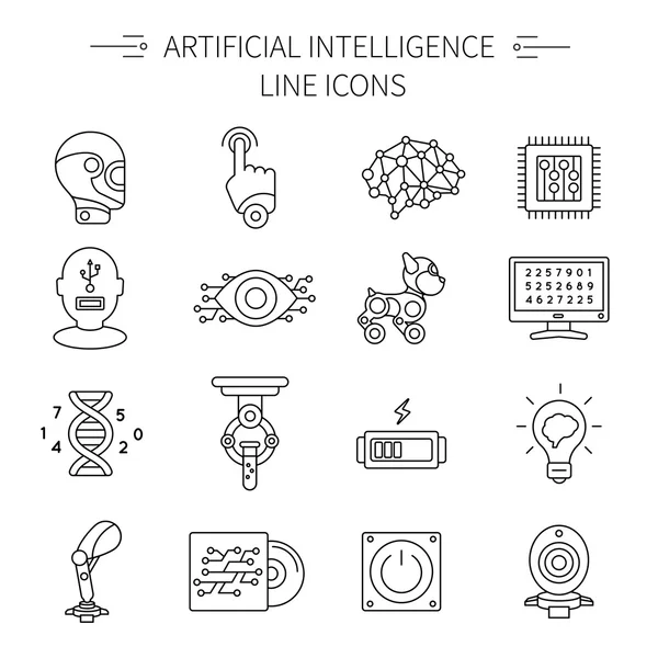 Conjunto de ícones de linha de inteligência artificial —  Vetores de Stock