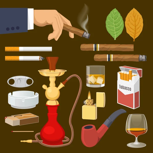 Set de iconos decorativos de tabaco para fumar — Archivo Imágenes Vectoriales