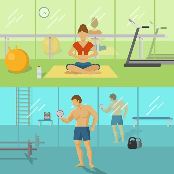 Fitness For Men And Women Compositions — Stock Vector