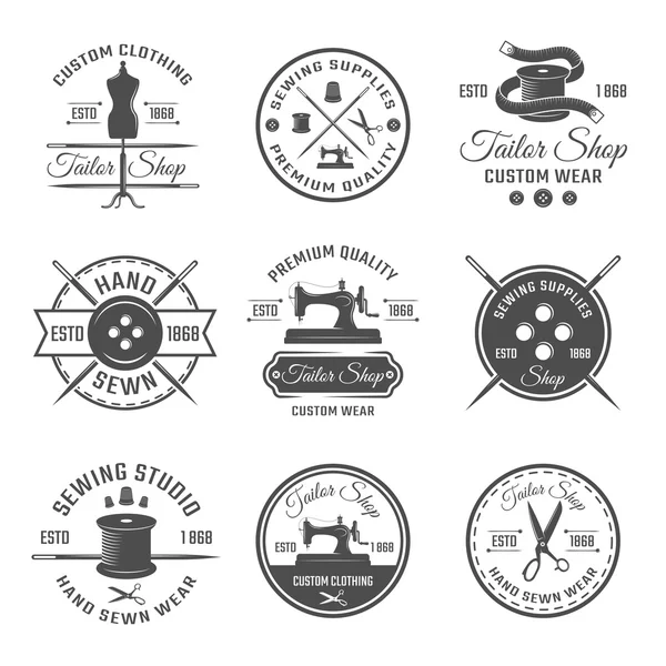 Zwarte kleermaker Embleem Set — Stockvector