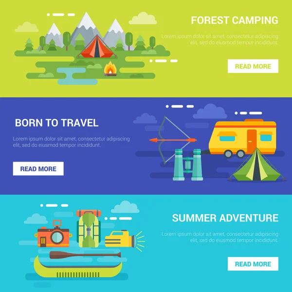 Aventuras turísticas de verano Banners horizontales — Vector de stock