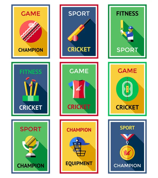 Ensemble d'affiches d'étiquettes de couleur de cricket — Image vectorielle