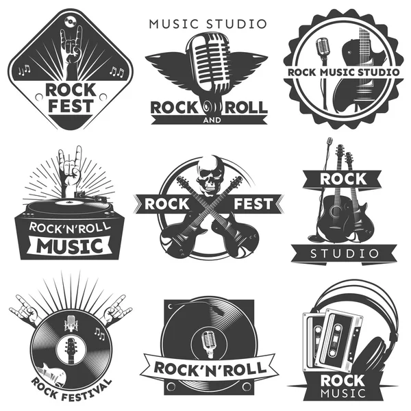 Zwart geïsoleerd muziek Label Set — Stockvector