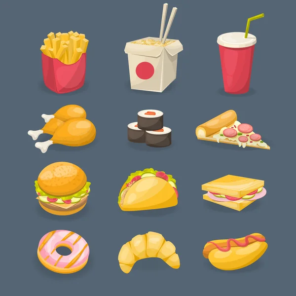 Fast Food icônes décoratives — Image vectorielle