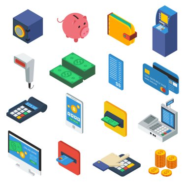 ATM izometrik Icons Set
