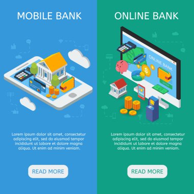İnternet Bankacılığı Izometrik Dikey Afişler