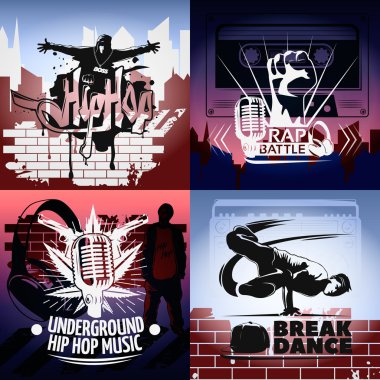 Dört Hip Hop Icon Set
