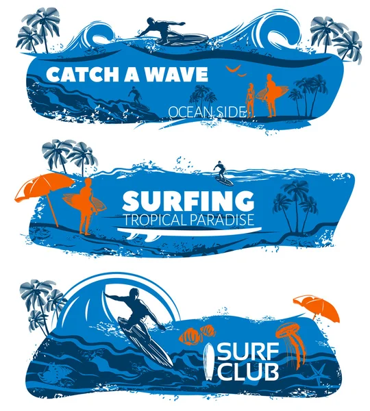 Surfing Banner Set — Stock Vector