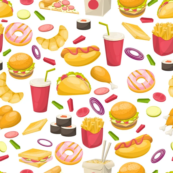 Fast Food Seamless Pattern — Stock Vector