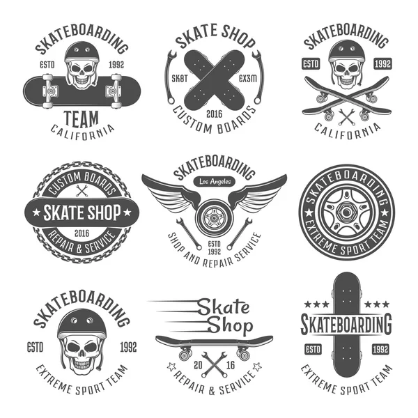 Skateboarden zwarte emblemen — Stockvector