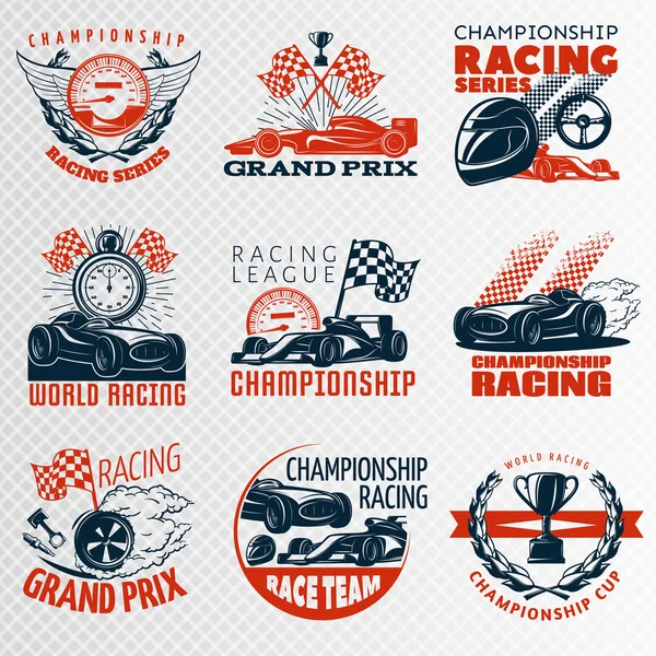 Conjunto de emblema de carreras en color — Vector de stock