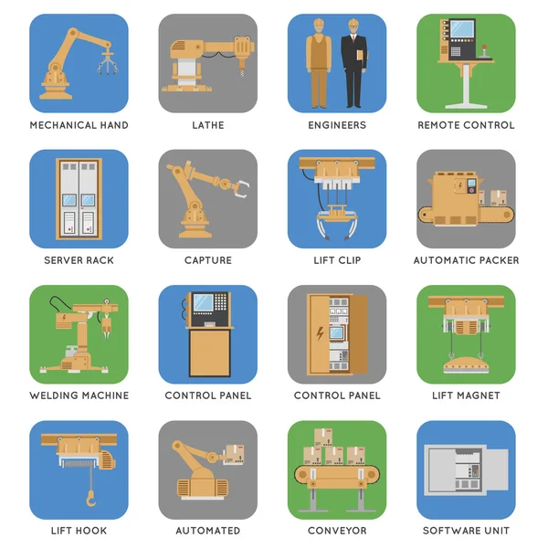 Conjunto de iconos cuadrados de montaje automatizado — Archivo Imágenes Vectoriales