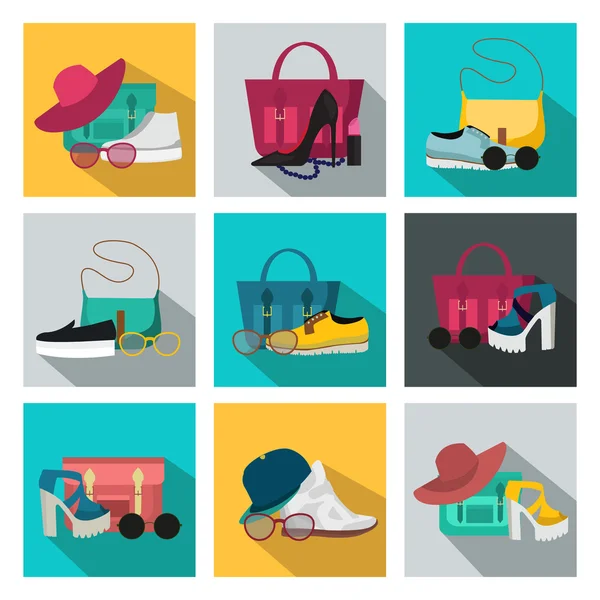 Conjunto de iconos de accesorios de moda cuadrados — Vector de stock