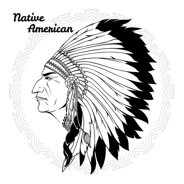 Native American In Profile Monochrome — Stock Vector