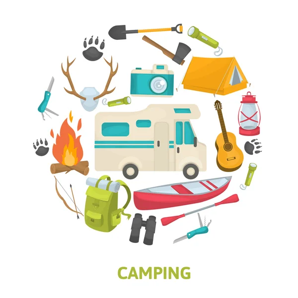 Conjunto de iconos decorativos de camping turístico — Vector de stock