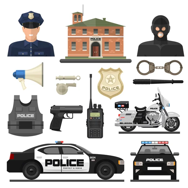 Platte politie icon set — Stockvector