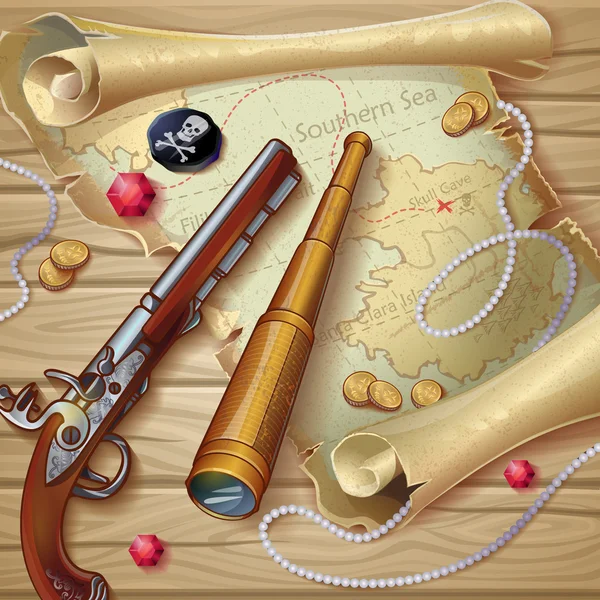 Composizione mappa pirata — Vettoriale Stock