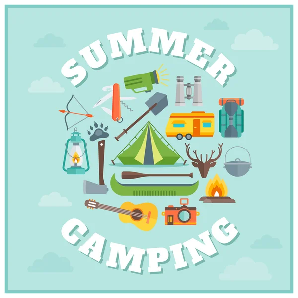 여름 캠핑 라운드 디자인 — 스톡 벡터