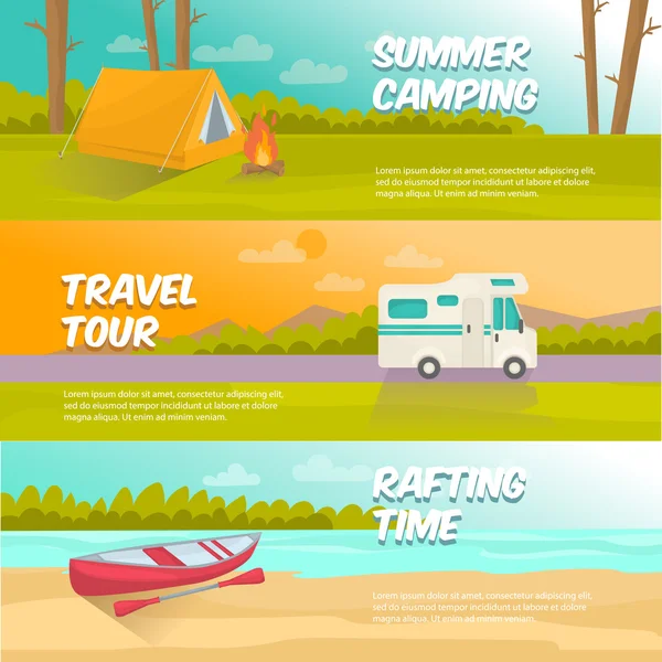 Ensemble de bannières horizontales de camping d'été — Image vectorielle