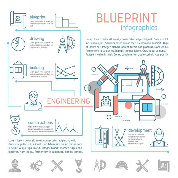 Infografías lineales de diseño e ingeniería — Vector de stock