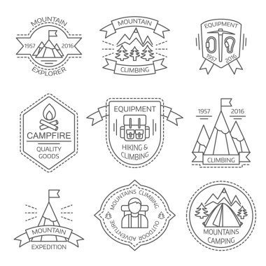 Dağ Turizmi Tek Renkli Lineer Etiketler